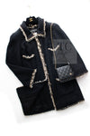 CHANEL 11A Black Dark Navy Gold Chain Trimming Jacket Coat 38 シャネル ブラック ダーク ネイビー ゴールド チェーン トリミング ジャケット コート