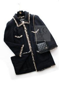 CHANEL 11A Black Dark Navy Gold Chain Trimming Jacket Coat 38 シャネル ブラック ダーク ネイビー ゴールド チェーン トリミング ジャケット コート