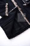 CHANEL 11A Black Dark Navy Gold Chain Trimming Jacket Coat 38 シャネル ブラック ダーク ネイビー ゴールド チェーン トリミング ジャケット コート