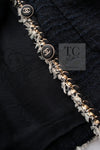 CHANEL 11A Black Dark Navy Gold Chain Trimming Jacket Coat 38 シャネル ブラック ダーク ネイビー ゴールド チェーン トリミング ジャケット コート