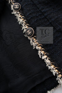 CHANEL 11A Black Dark Navy Gold Chain Trimming Jacket Coat 38 シャネル ブラック ダーク ネイビー ゴールド チェーン トリミング ジャケット コート