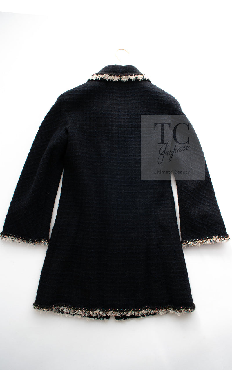 CHANEL 11A Black Navy Gold Chain Trimming Jacket Coat 36 シャネル ブラック ネイビー ゴールド チェーン トリミング ジャケット コート 即発