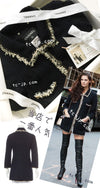 CHANEL 11A Black Dark Navy Gold Chain Trimming Jacket Coat 38 シャネル ブラック ダーク ネイビー ゴールド チェーン トリミング ジャケット コート