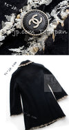CHANEL 11A Black Dark Navy Gold Chain Trimming Jacket Coat 38 シャネル ブラック ダーク ネイビー ゴールド チェーン トリミング ジャケット コート