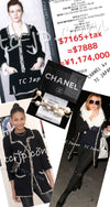 CHANEL 11A Black Dark Navy Gold Chain Trimming Jacket Coat 38 シャネル ブラック ダーク ネイビー ゴールド チェーン トリミング ジャケット コート