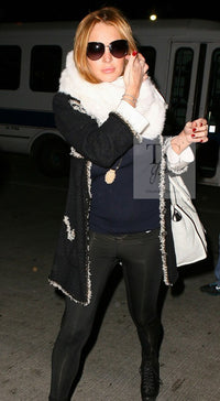 CHANEL 11A Black Dark Navy Gold Chain Trimming Jacket Coat 34 シャネル ブラック ダーク ネイビー ゴールド チェーン トリミング ジャケット コート 即発