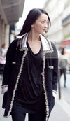 CHANEL 11A Black Dark Navy Gold Chain Trimming Jacket Coat 34 シャネル ブラック ダーク ネイビー ゴールド チェーン トリミング ジャケット コート 即発