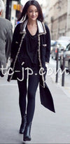 CHANEL 11A Black Dark Navy Gold Chain Trimming Jacket Coat 38 シャネル ブラック ダーク ネイビー ゴールド チェーン トリミング ジャケット コート