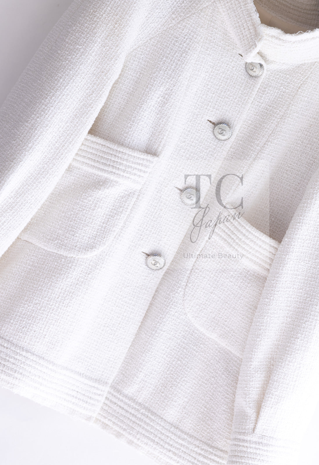 シャネル ジャケット CHANEL ホワイト コットン スタンド 襟