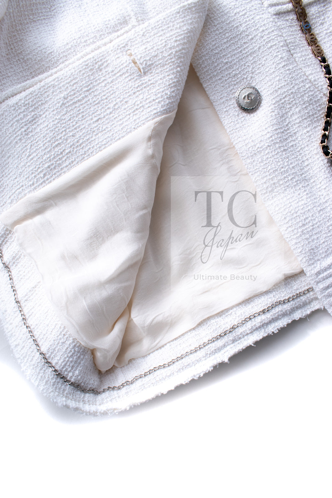 シャネル ジャケット CHANEL ホワイト コットン スタンド 襟