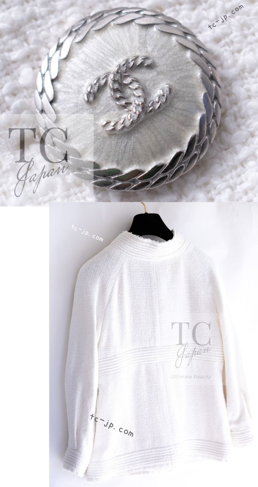 シャネル ジャケット CHANEL ホワイト コットン スタンド 襟 シャネル ジャケット CHANEL ホワイト コットン スタンド 襟