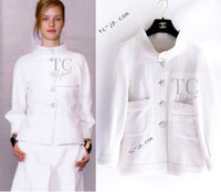 CHANEL 12S White Stand Collar Cotton Tweed Jacket 34 シャネル ホワイト コットン スタンド 襟 ツイード ジャケット 即発