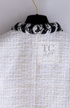 CHANEL 20B Ivory White Ecru Black Braided Trim Collarless Tweed Jacket 34 シャネル アイボリー ホワイト ブラック ブレード トリム ノーカラー ツイード ジャケット 即発