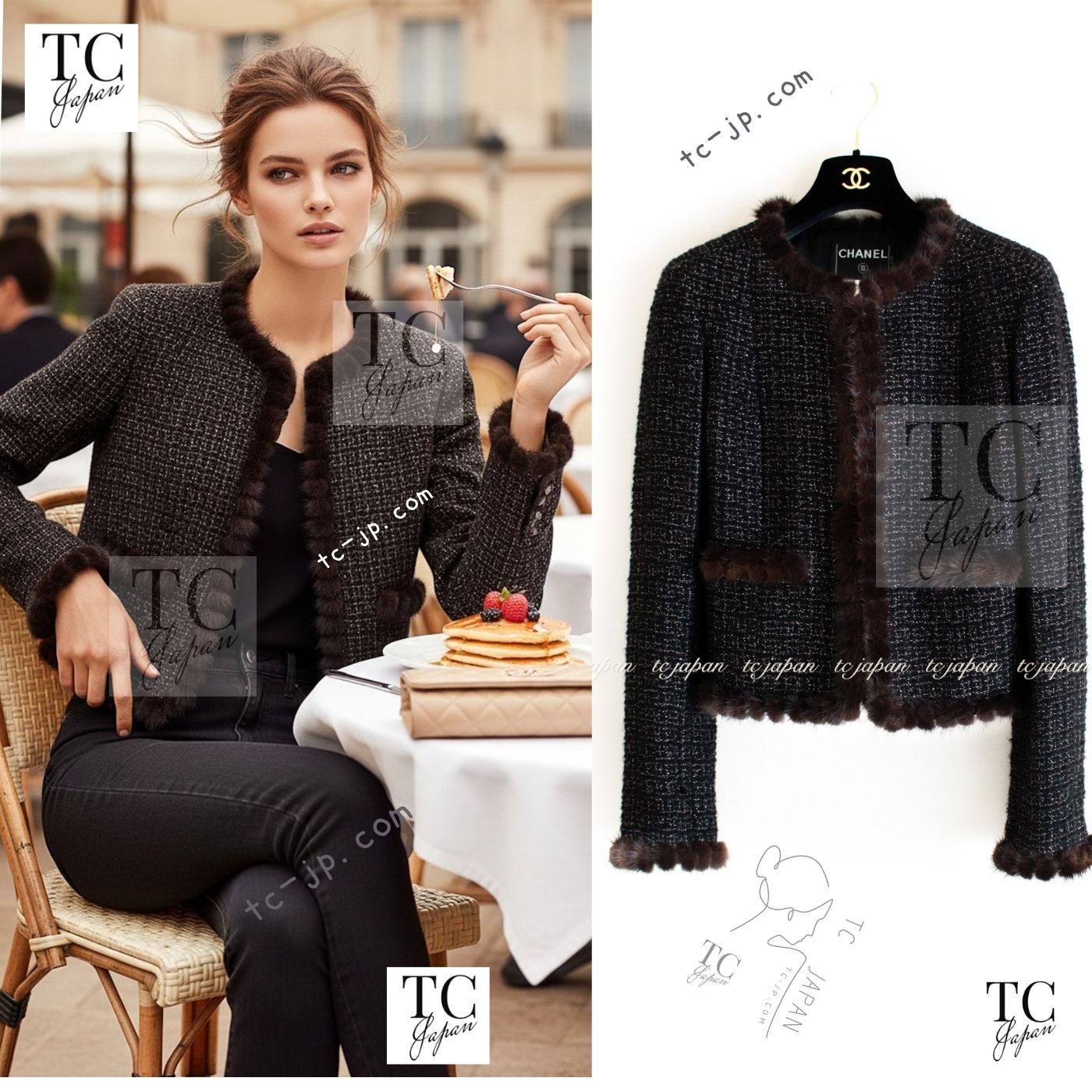 CHANEL 03A Brown Metallic Mink Fur Trim Tweed Jacket 36 38 シャネル ブラウン メタリック ミンクファー トリム ツイード ジャケット 即発
