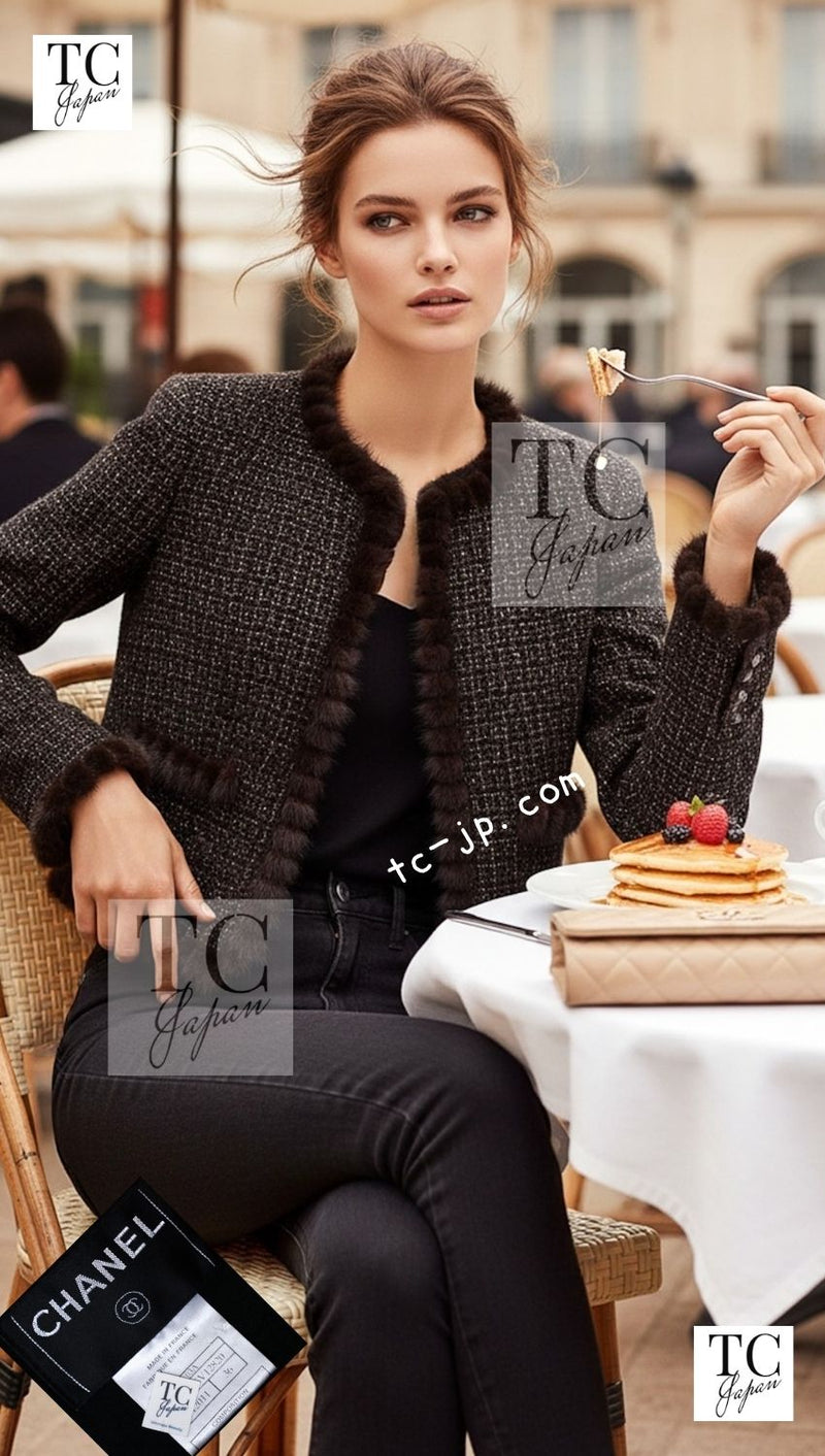 CHANEL 03A Brown Metallic Mink Fur Trim Tweed Jacket 36 38 シャネル ブラウン メタリック ミンクファー トリム ツイード ジャケット 即発 - TC JAPAN