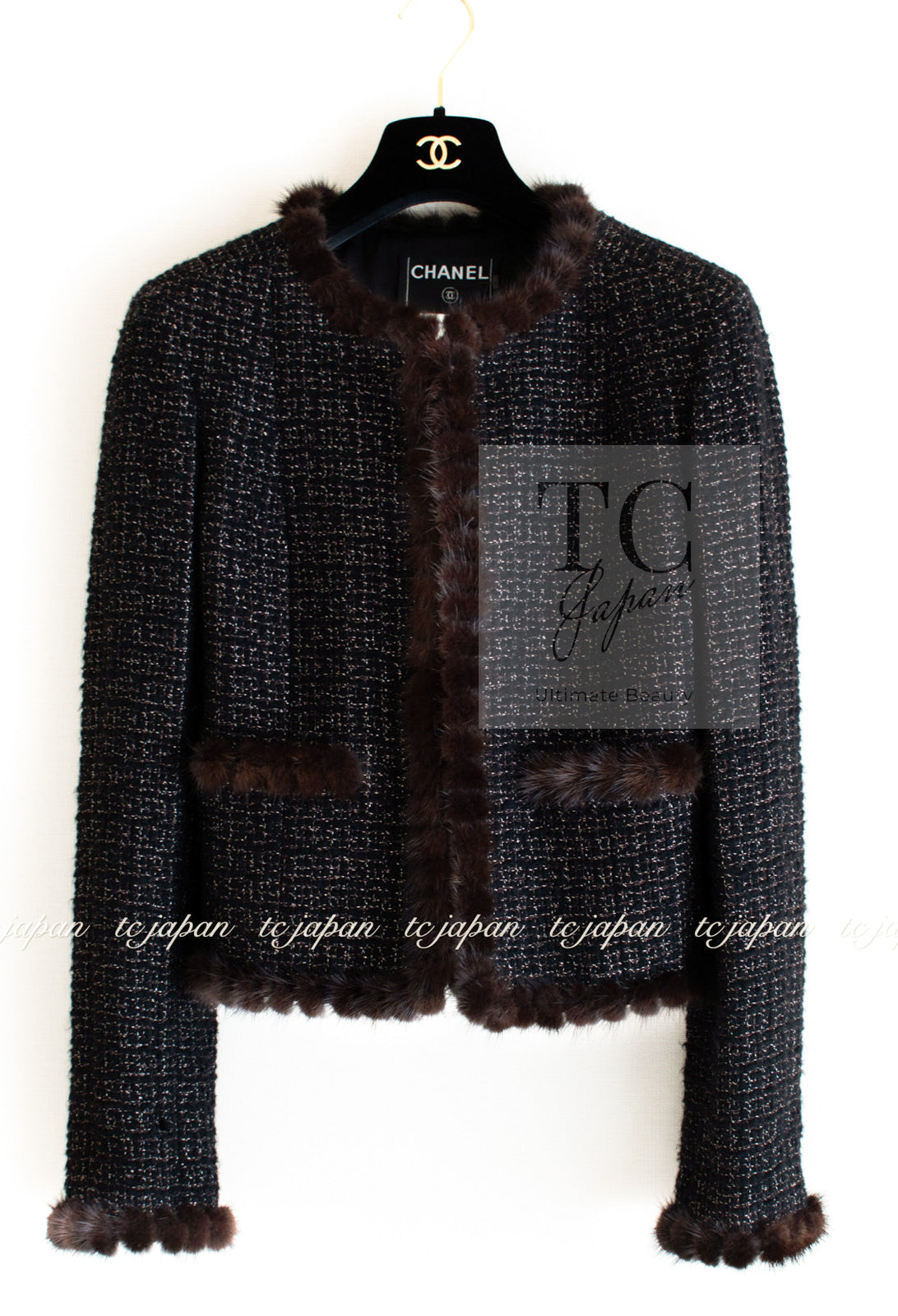 CHANEL 03A Brown Metallic Mink Fur Trim Tweed Jacket 36 38 シャネル ブラウン メタリック ミンクファー トリム ツイード ジャケット 即発