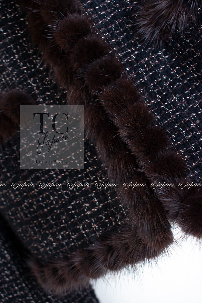 CHANEL 03A Brown Metallic Mink Fur Trim Tweed Jacket 38 シャネル ブラウン メタリック ミンクファー トリム ツイード ジャケット 即発