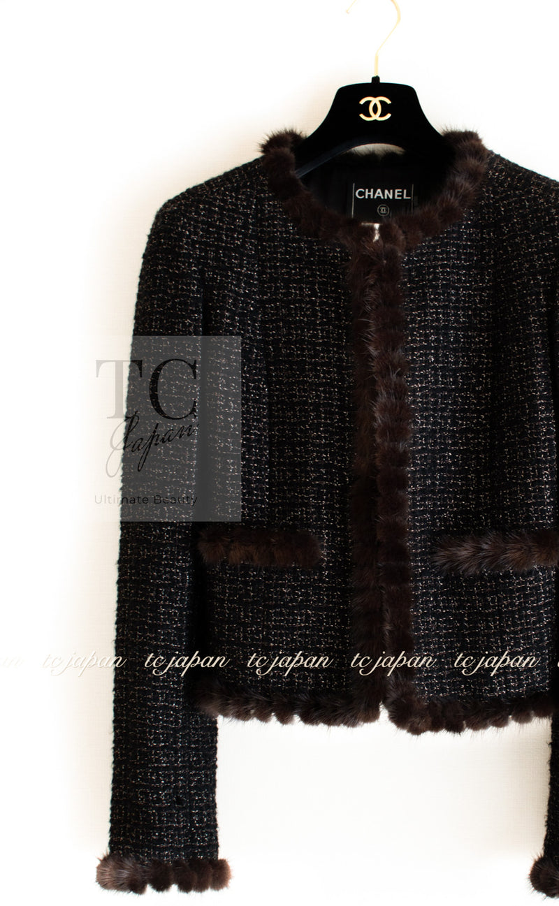 CHANEL 03A Brown Metallic Mink Fur Trim Tweed Jacket 38 シャネル ブラウン メタリック ミンクファー トリム ツイード ジャケット 即発