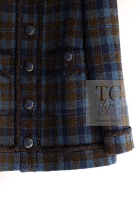 CHANEL 15A Blue Khaki Check Pattern Wool Tweed Jacket 38 シャネル  ブルー カーキ チェック柄 ウール ツイード ジャケット 即発