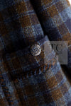 CHANEL 15A Blue Khaki Check Pattern Wool Tweed Jacket 38 シャネル  ブルー カーキ チェック柄 ウール ツイード ジャケット 即発