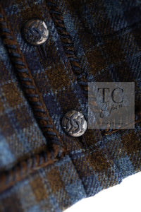 CHANEL 15A Blue Khaki Check Pattern Wool Tweed Jacket 38 シャネル  ブルー カーキ チェック柄 ウール ツイード ジャケット 即発