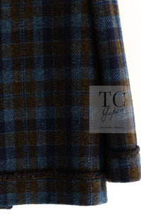 CHANEL 15A Blue Khaki Check Pattern Wool Tweed Jacket 38 シャネル  ブルー カーキ チェック柄 ウール ツイード ジャケット 即発