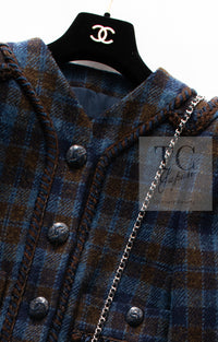 CHANEL 15A Blue Khaki Check Pattern Wool Tweed Jacket 38 シャネル  ブルー カーキ チェック柄 ウール ツイード ジャケット 即発