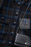 CHANEL 15A Blue Khaki Check Pattern Wool Tweed Jacket 38 シャネル  ブルー カーキ チェック柄 ウール ツイード ジャケット 即発