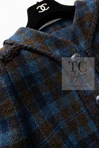 CHANEL 15A Blue Khaki Check Pattern Wool Tweed Jacket 38 シャネル  ブルー カーキ チェック柄 ウール ツイード ジャケット 即発