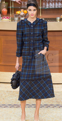 CHANEL 15A Blue Khaki Check Pattern Wool Tweed Jacket 38 シャネル  ブルー カーキ チェック柄 ウール ツイード ジャケット 即発