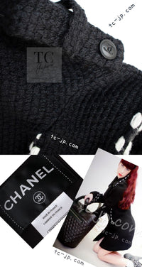 CHANEL 10A Black White Trim Wool Knit Jacket Coat 38 シャネル ブラック ホワイト トリム ウール ニット ジャケット コート 即発