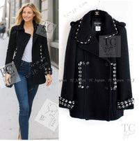 CHANEL 10A Black White Trim Wool Knit Jacket Coat 38 シャネル ブラック ホワイト トリム ウール ニット ジャケット コート 即発