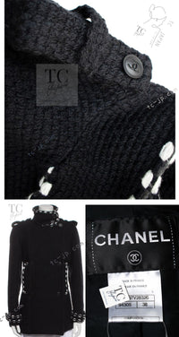 CHANEL 10A Black White Trim Wool Knit Jacket Coat 38 シャネル ブラック ホワイト トリム ウール ニット ジャケット コート 即発