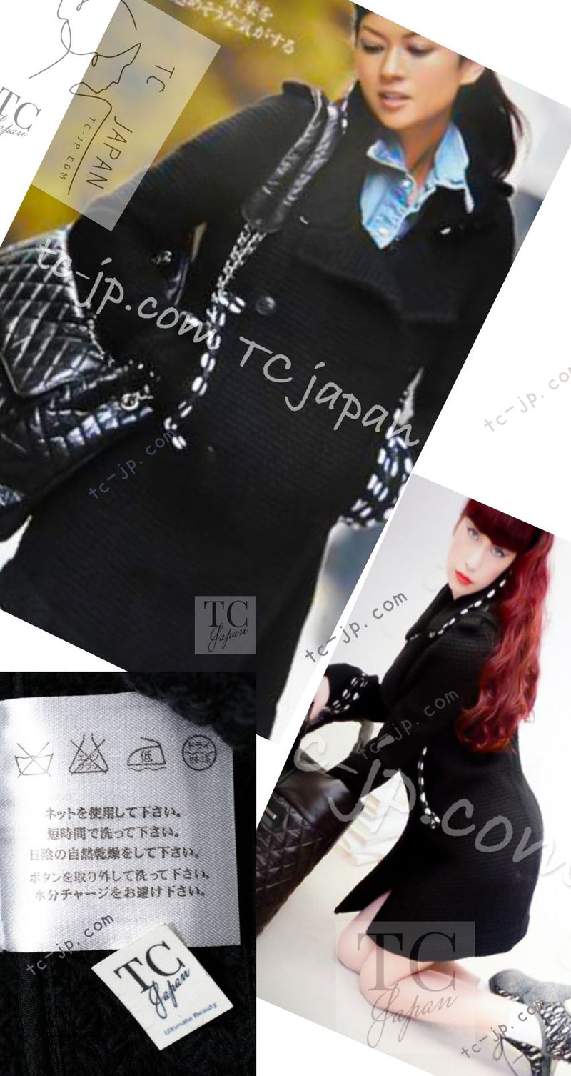 CHANEL 10A Black White Trim Wool Knit Jacket Coat 38 シャネル ブラック ホワイト トリム ウール ニット ジャケット コート 即発