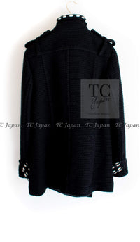 CHANEL 10A Black White Trim Wool Knit Jacket Coat 38 シャネル ブラック ホワイト トリム ウール ニット ジャケット コート 即発