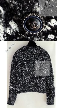 CHANEL 19B Black White Wool Alpaca CC Zipper Jacket Blouson 36 38 シャネル ブラック ホワイト ウール アルパカ ジッパー ジップアップ ジャケット ジャンパー ブルゾン 即発