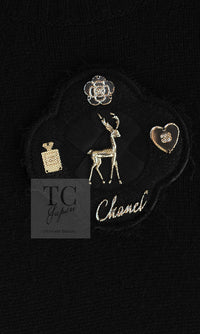 CHANEL 09A Black Cashmere Deer Decoration Knit Dress 34 シャネル ブラック カシミヤ 100% ココボタン 鹿 装飾 ニット ワンピース 即発