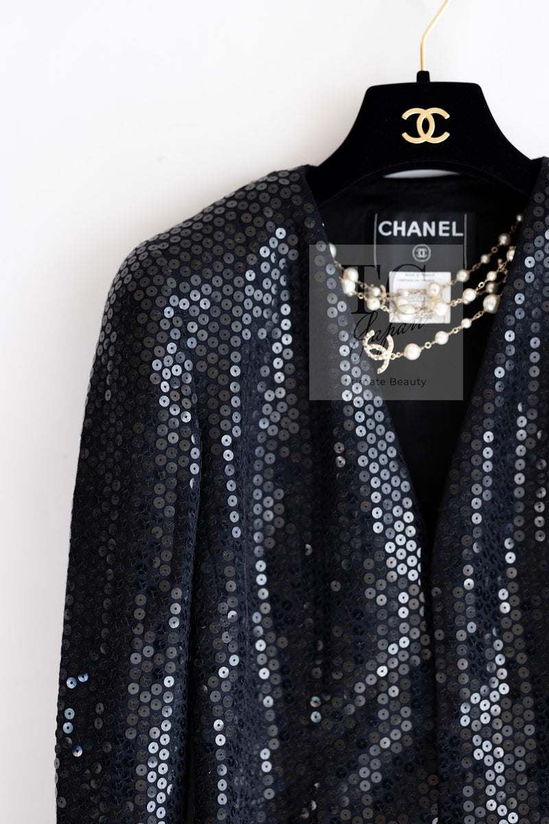 CHANEL 03C Black Sequin Glitter Jacket 36 38 シャネル ブラック スパンコール グリッター ジャケット 即発