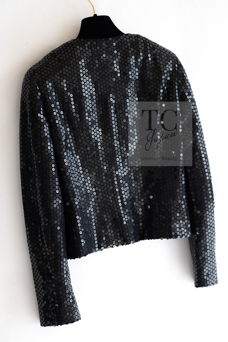 CHANEL 03C Black Sequin Glitter Jacket 36 38 シャネル ブラック スパンコール グリッター ジャケット 即発