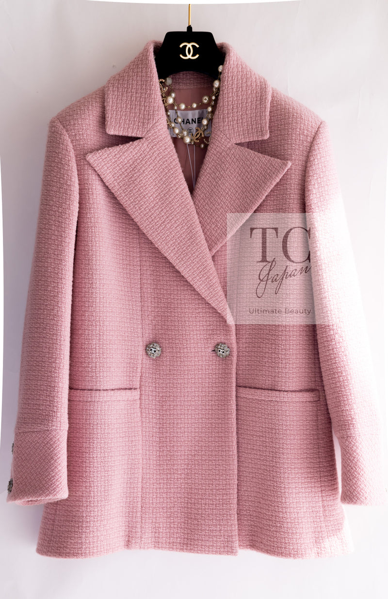 CHANEL 22A Pink Wool 100% Double Tweed Jacket 44 46 シャネル ピンク ウール 100% ダブル ツイード ジャケット 即発