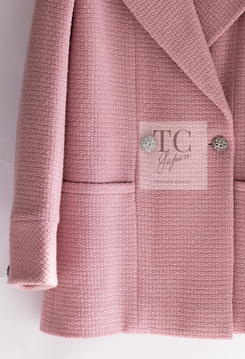 CHANEL 22A Pink Wool 100% Double Tweed Jacket 44 46 シャネル ピンク ウール 100% ダブル ツイード ジャケット 即発