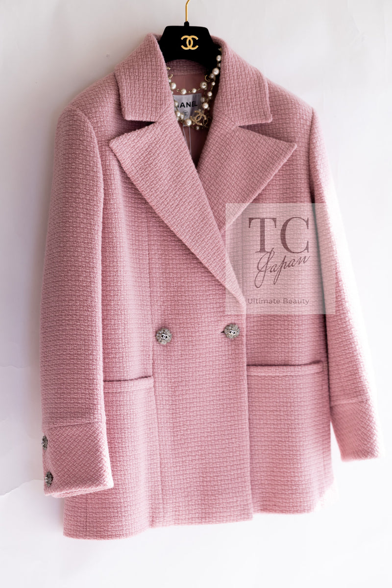 CHANEL 22A Pink Wool 100% Double Tweed Jacket 44 46 シャネル ピンク ウール 100% ダブル ツイード ジャケット 即発