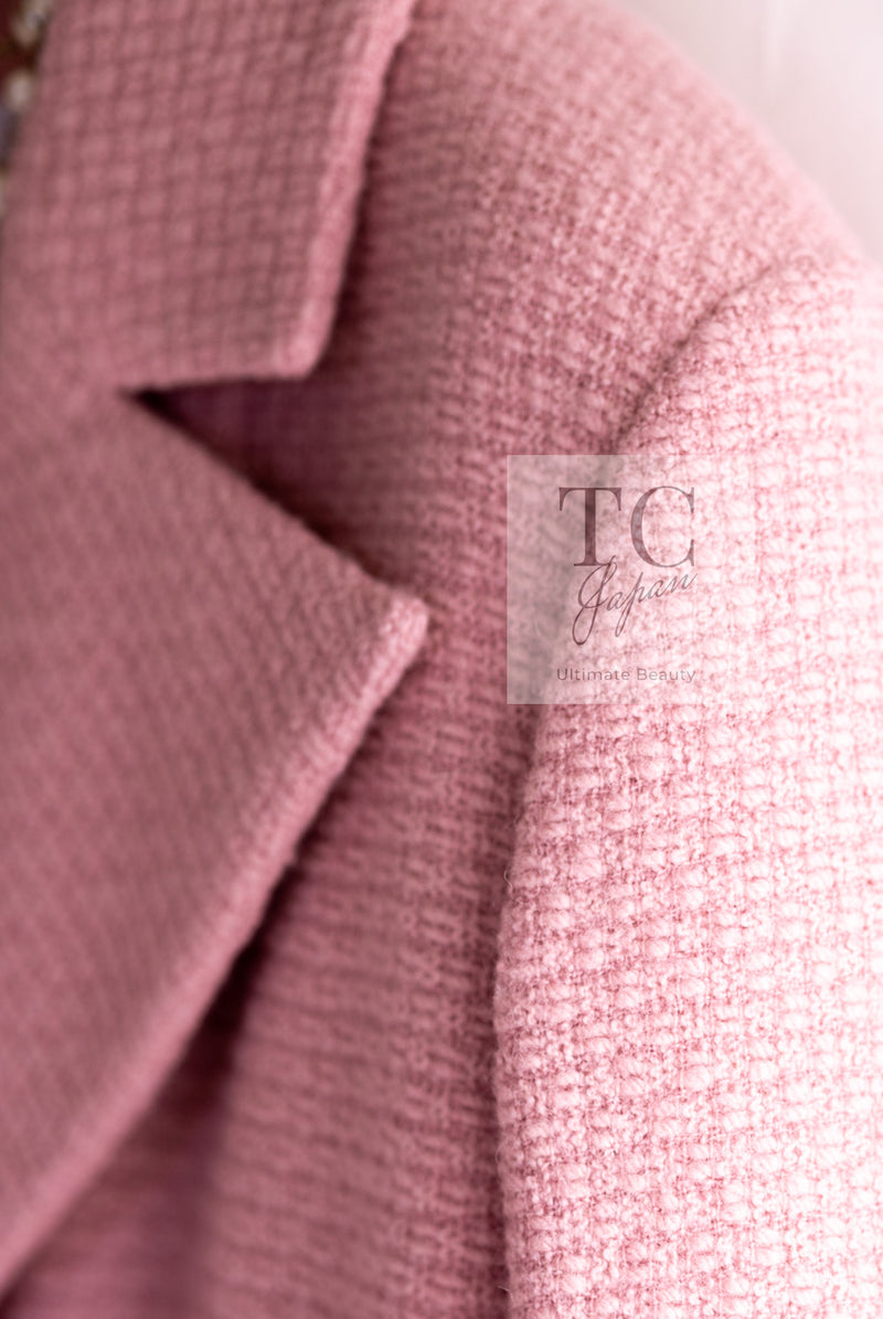 CHANEL 22A Pink Wool 100% Double Tweed Jacket 44 46 シャネル ピンク ウール 100% ダブル ツイード ジャケット 即発