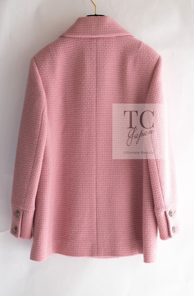 CHANEL 22A Pink Wool 100% Double Tweed Jacket 44 46 シャネル ピンク ウール 100% ダブル ツイード ジャケット 即発