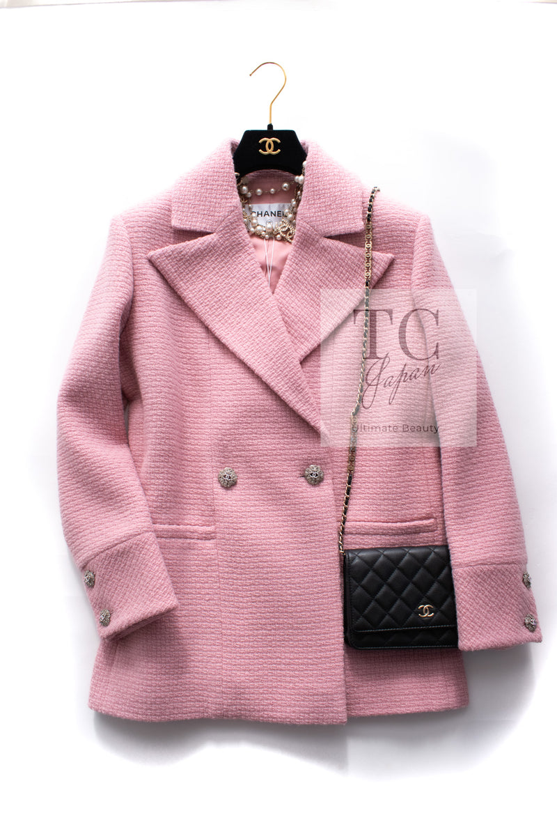 CHANEL 22A Pink Wool 100% Double Tweed Jacket 44 46 シャネル ピンク ウール 100% ダブル ツイード ジャケット 即発