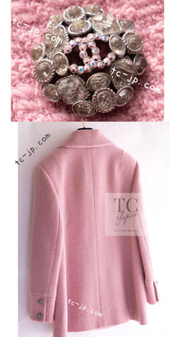 CHANEL 22A Pink Wool 100% Double Tweed Jacket 44 46 シャネル ピンク ウール 100% ダブル ツイード ジャケット 即発