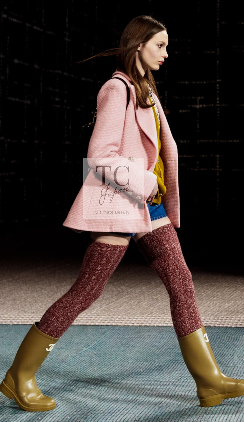 CHANEL 22A Pink Wool 100% Double Tweed Jacket 44 46 シャネル ピンク ウール 100% ダブル ツイード ジャケット 即発