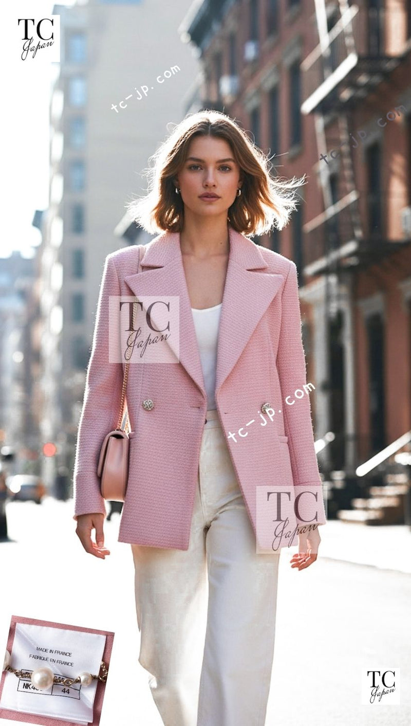 CHANEL 22A Pink Wool 100% Double Tweed Jacket 38 40 44 46 シャネル ピンク ウール 100% ダブル ツイード ジャケット 即発 - TC JAPAN