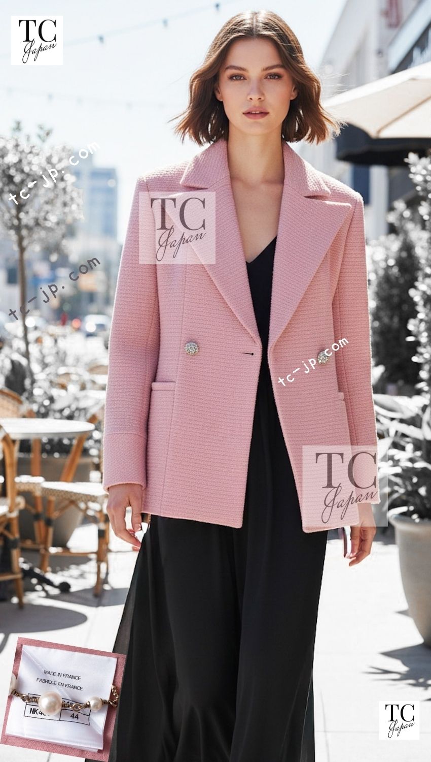 CHANEL 22A Pink Wool 100% Double Tweed Jacket 38 40 44 46 シャネル ピンク ウール 100% ダブル ツイード ジャケット 即発 - TC JAPAN