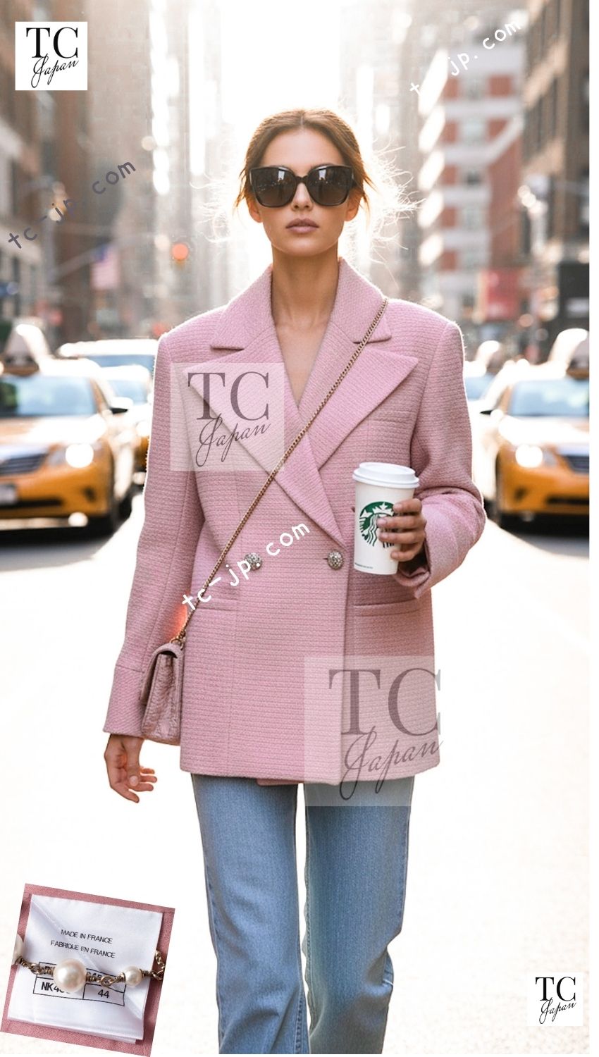 CHANEL 22A Pink Wool 100% Double Tweed Jacket 38 40 44 46 シャネル ピンク ウール 100% ダブル ツイード ジャケット 即発 - TC JAPAN